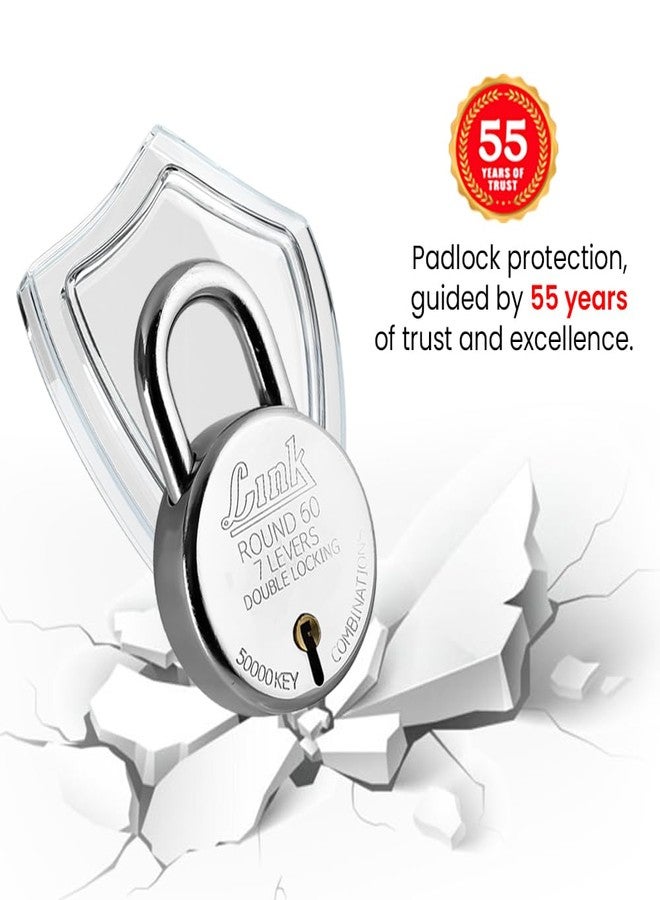 Link New Round 60 MM Silver Steel Lock with 3 Keys | Lock and Keys | Door Lock | Padlock for Home, Office, Shop (Pack of 2) - Image 3
